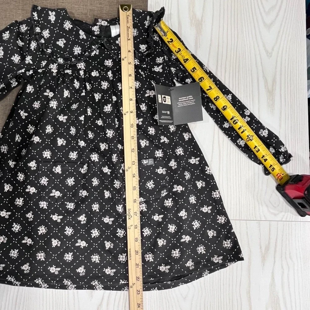 Modern Moments Floral Ruffle Dress Girls 4T Dark Grey Peter Pan Collar Prairie